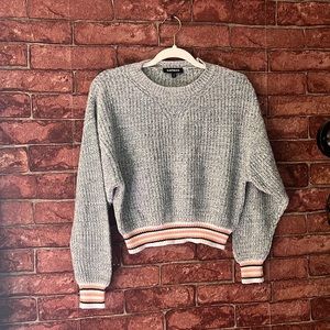 Express cropped turquoise and salmon sweater